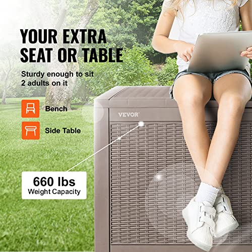 VEVOR Deck Box, 100 Gallon Outdoor Storage Box, 48.0" x 21.5" x 24.5", Waterproof PP Deckbox with Aluminum Alloy Padlock, for Patio Furniture, Pool Toys, Garden Tools, Outdoor Cushions, Gray VEVOR
