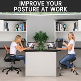 PU Leather Ergonomic Kneeling Chair, Adjustable Home and Office Stool with Thick Pads and Flexible Lockable Brake Wheels for Back Pain Relief(Black) DENGTELI