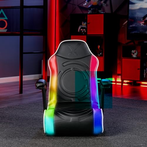 X Rocker Emerald RGB LED Youth Floor Rocking Video Gaming Chair with Headrest Speakers, Armrests, Foldable, Vegan Leather, 200 lbs Max, Amazon Exclusive, Black X Rocker