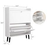 VOWNER Shoe Storage Cabinet with 2 Flip Drawers, Shoe Cabinet with Open Storage & Crystal Handle, Narrow Shoe Rack Organizer for Entryway, Hallway, White VOWNER