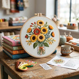 MIJIJHH Embroidery Kits, Embroidery Kits for Beginners, Cross Stitch Kit for Beginners, Sunflower Bouquet Vase Embroidery Kit with Complete Supplies, for Home Decor and Gift Giving
