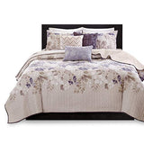 Madison Park Luna Quilt Modern Classic Design All Season, Breathable Coverlet Lightweight Bedding Set, Matching Shams, Decorative Pillow, Full/Queen(90"x90"), Floral Taupe 6 Piece Madison Park