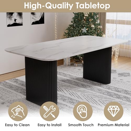 RGZ Modern Oval Dining Table Set for 4, 5 Piece Dining Table and Chairs Set with Faux Marble Kitchen Table & 4 Black Gold Upholstered Boucle Chairs, Dining Table for Dining Room, Kitchen, Living Room RGZ
