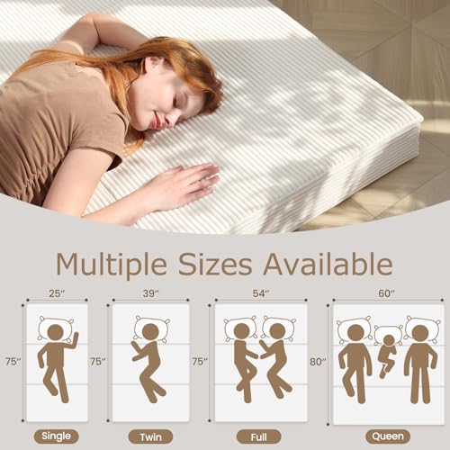 feliz home 6-Inch Tri-Fold Mattress Full Size - Foldable Futon Sofa Bed with Removable Washable Cover, Folding Memory Foam Futon Mattress | Non-Slip Bottom & Carry Handles for Guest, Camping, Dorm feliz home