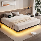 ONBRILL King Size Floating Bed Frame with USB Charging Station and Smart LED Lights, Heavy Duty Metal Platform Bed with Underbed Storage Space, Easy to Assemble, Noise-Free, No Box Spring Needed ONBRILL