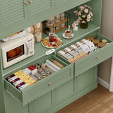 HIFIT 71" Hx55''W Large Kitchen Hutch Storage Cabinet, Farmhouse Coffee Bar Hutch with Microwave Stand, Tall Kitchen Pantry Cabinet with Louvered Doors, 2 Cable Holes, 2 Drawers, Green HIFIT