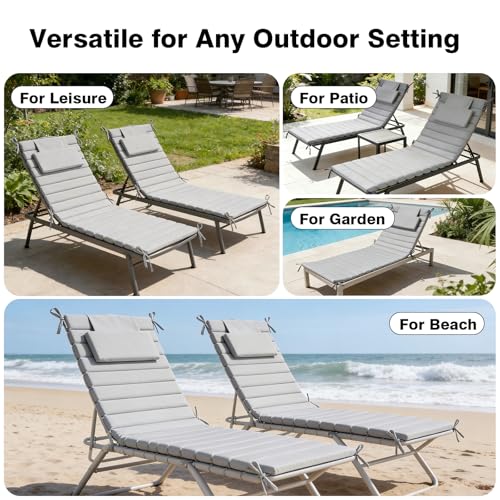 Minventiss Chaise Lounge Cushion Outdoor Set of 2，Patio Foldable Chaise Lounger Cushion，Foldable Waterproof Pool Lounge Chair Cushions with Straps, Lounger Cushions for Outdoor Furniture，71''Lx21''W