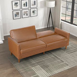 Lexicon 79"W Convertible Futon Sofa Bed, Loveseat, Faux Leather Upholstered Couch Sleeper, Adjustable Backrests, Padded Pocket Coil, Solid Wood Legs for Living Room, Bedroom, Apartment, Office, Camel Lexicon