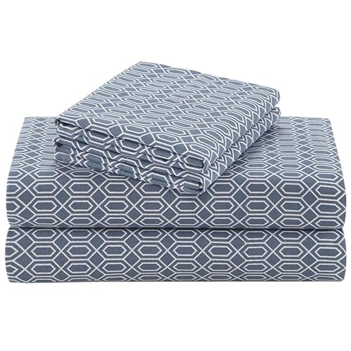 Comfort Spaces 100% Cotton Sheets Twin, Breathable, Naturally Cool Cotton Sheets, Soft Cotton Bed Sheets with 14" Elastic Pocket Fits up to 16" Mattress, All Seasons Sheet Set, Diamond Blue 3 Piece Comfort Spaces