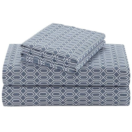 Comfort Spaces 100% Cotton Sheets Twin XL, Breathable, Naturally Cool Cotton Sheets, Soft Cotton Bed Sheets with 14" Elastic Pocket Fits up to 16" Mattress, All Seasons Sheet Set, Diamond Blue 3 Piece Comfort Spaces