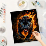 TAOPAOLAB Black Panther Paint by Numbers Kit for Adults - DIY Running Flaming Panther Painting on Canvas 16x20 Inches, Acrylic Paint Set, Suitable for Beginners, Fire Art for Home Decoration or Gifts TAOPAOLAB
