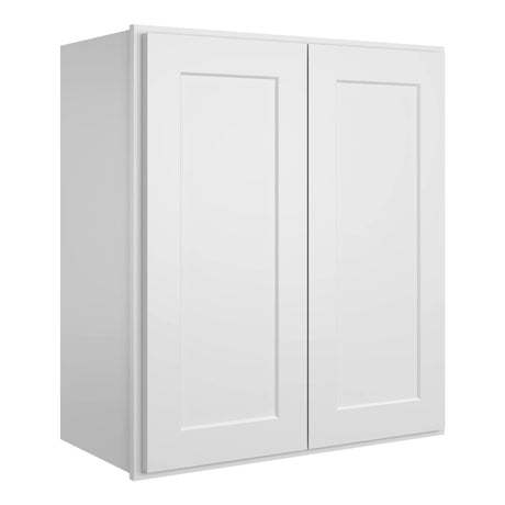ROOMTEC Wood Wall-Mounted Cabinet,Bathroom Medicine Cabinet with Adjustable Shelves and 2 Soft-Close Doors,Laundry Storage Cabinet for Bathroom,Kitchen,Living Room 12" D*33" W*36" H,Shaker White ROOMTEC