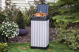 Keter Rockford Resin 38 Gallon Outdoor Kitchen Trash Can with Lid and Drip Tray for Easy Cleaning-Perfect for Patio Dining, Grey Keter