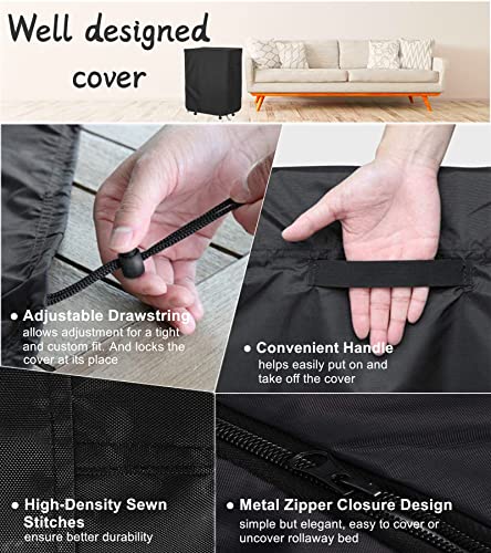 Falezern 33 in Folding Bed Cover, With Metal Zipper and Adjustable Drawstring, Dustproof and Waterproof, Thickened Storage Cover for Fold Up Cot Falezern