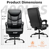 WAILOR 400lbs Office Chair with Foot Rest, Reclining Big and Tall Office Chair with Lumbar Support Spring Cushion, High Back PU Leather Computer Chair,Comfy Desk Chair for Home Office WAILOR