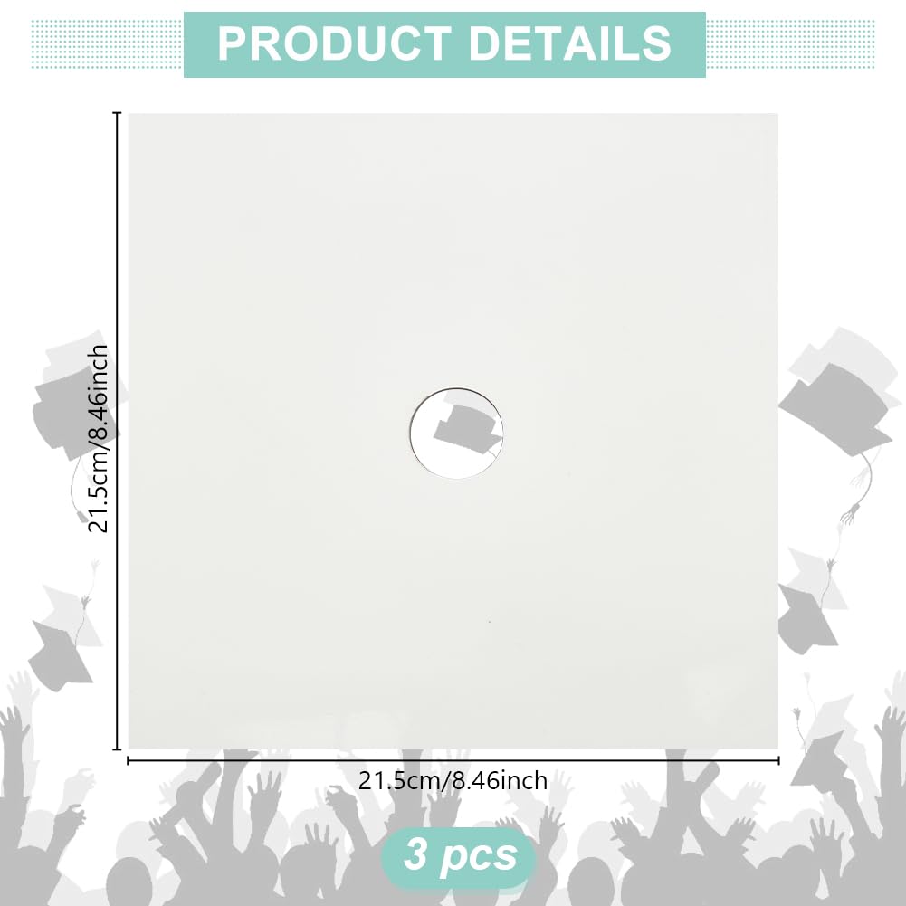 PLIGREAT 3 Pcs Sublimation Blank Graduation Cap Topper, Blank White Graduation Grad Cap Topper, Grad Cap Decorations Graduation Accessories, Printable with Inkjet or Printers PLIGREAT