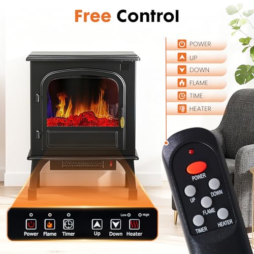 Sweetcrispy Freestanding Electric Fireplace Heater, 26” Indoor Fireplace with 3D Flame Effect, Overheating Safe Design, Energy Saving Space Heater with 12H Timer&Remote for Living Room, Bedroom, Black Sweetcrispy
