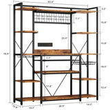 IRONCK Large Bakers Rack with Power Outlet, 62 Inch Wide Microwave Stand, Coffee Bar with Storage, Kitchen Racks and Shelves, Vintage Brown