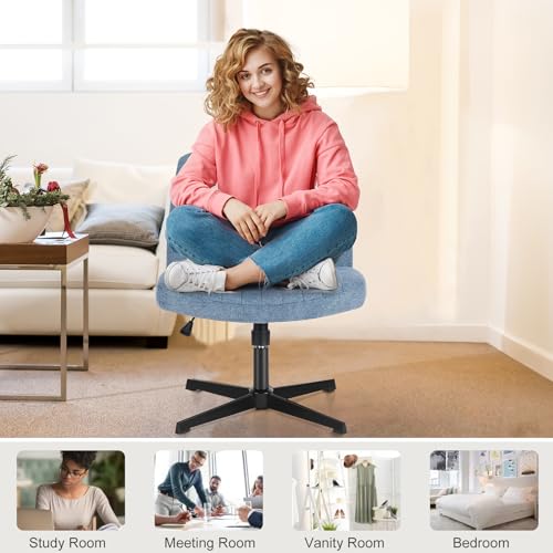 NEWBULIG Wide Seat Home Office Desk Chair Armless, Cross Legged Ergonomic Chair for Bedroom or Study, Adjustable Height Swivel Vanity Chair Without Wheels, Comfy Office Chair NEWBULIG