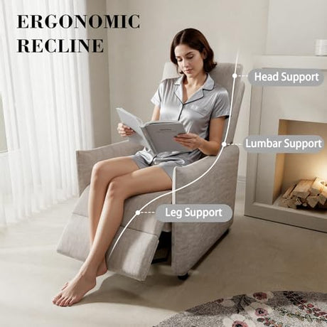 Chenille Fabric Recliner Chair for Adults - Manual Push Back Reclining Sofa with Sturdy Metal Frame, Overstuffed High-Density Foam, Adjustable Footrest for Living Room, Home Theater (Beige) Forrise