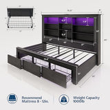 Jocisland Twin Bed Frame with Storage Drawers, Bookcase Headboard, USB Charging, RGB Lights, Farmhouse Wood Daybed, No Box Spring Needed, Black Jocisland