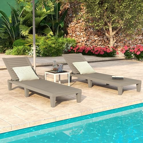 DWVO Outdoor Chaise Lounge, Pool Lounge Chair Set of 4 w/ 5-Level Backrest, Waterproof & Easy Assembly Patio Lounge Chair for Garden, Pool, and Beach (Taupe)