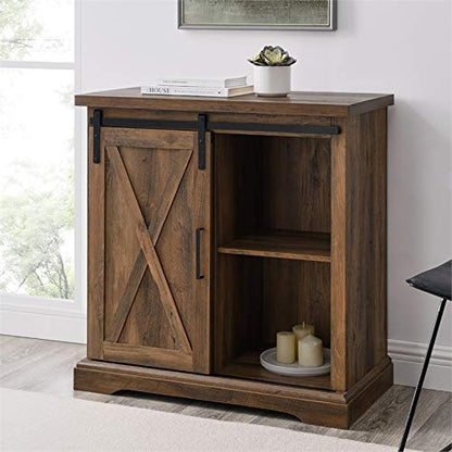 Walker Edison Abbey Modern Farmhouse Sliding X Barn Door Accent Console, 32 Inch, Rustic Oak