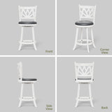 Buytime Swivel Barstools Set of 4, Farmhouse 24" Counter Height Bar Stools with Backs, Lotus Pattern Carved Bar Chair with Solid Wood Legs & Footrest for Kitchen Island, Home Bar, Pub. Antique White Buytime