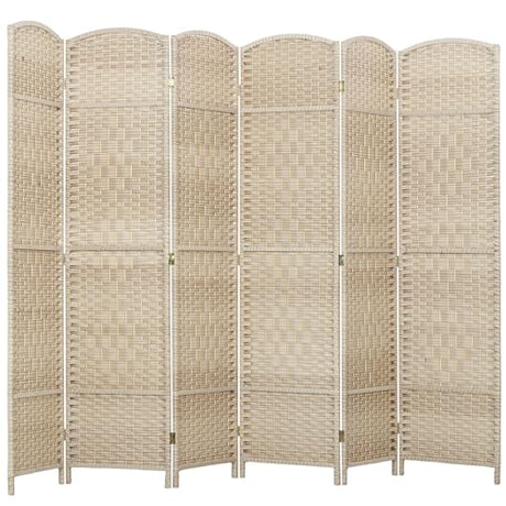 HOMCOM 6 Panel Room Divider, 6' Tall Folding Privacy Screen, Woven Freestanding Wall Partition for Home Office, Bedroom, Washed Oak HOMCOM