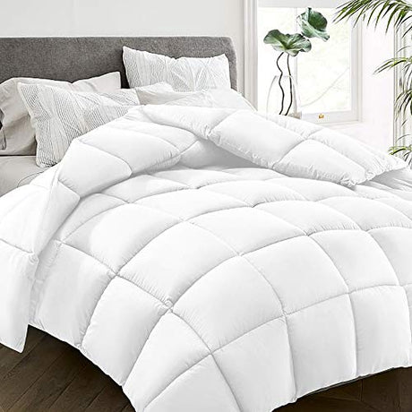 HYLEORY All Season Queen Size Bed Comforter - Cooling Goose Down Alternative Quilted Duvet Insert with Corner Tabs - Winter Warm - Machine Washable - White HYLEORY