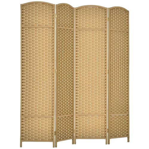 HOMCOM Room Divider, 4 Panel Folding Privacy Screen, 5.6' Tall Freestanding Wall Partition for Home Office, Bedroom, Nature Wood HOMCOM