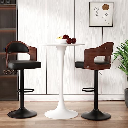 Nalupatio Swivel Bar Stools Set of 2 Seat Adjustable Height 24.5-33.5IN, Wooden Barstools PU Leather Upholstered Bar Chairs with Back & Footrest for - WoodArtSupply