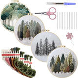 4 Pack Embroidery Kit for Adult - 15x15cm Pre-Stamped Tree Pattern Cross Stitch Kit with 5.91 Inch Bamboo Hoop, Floss, Needles - DIY Craft Kit for Home Decoration & Gift Giving
