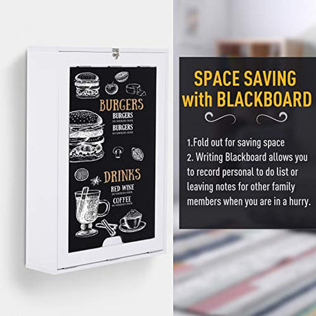 HOMCOM Wall Mounted Foldable Desk with a Blackboard, Fold Out Convertible Floating Desk with Shelves, White HOMCOM