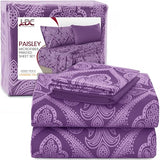 Ultra Soft Wrinkle-Free Microfiber Paisley Twin XL Sheet Set, Breathable Boho Bed Sheet Set – 16" Deep Pocket Fitted Sheet, Flat Sheet & 2 Pillowcases, Juegos de Sábanas, OEKO-TEX - Purple LDC LUX DECOR COLLECTION