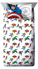 Jay Franco Kids Sheet Cartoon Set with Fitted, Flat Sheets & Pillow Cover - Ultra-Soft Bedding with Pillowcase for Room Decor, White - Avengers, 4 Piece Queen Jay Franco