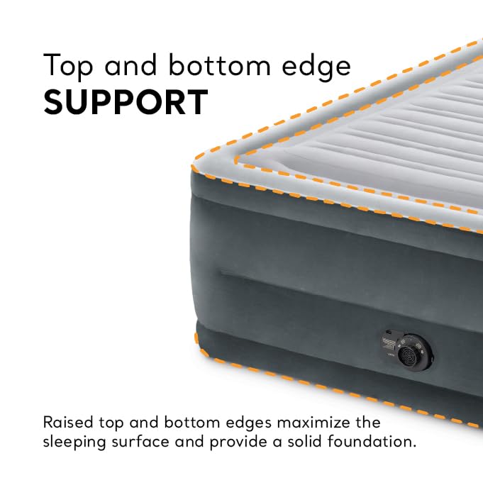 INTEX 64417ED Dura-Beam Deluxe Comfort-Plush High-Rise Air Mattress: Fiber-Tech – Queen Size – Built-in Electric Pump – 22in Bed Height – 600lb Weight Capacity,Grey Intex