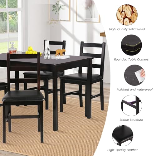 Pazidom Small Dining Table Set for 4, Wooden Kitchen & Dining Room Sets 5 Piece Kitchen Table Set, Square Table and Chair Breakfast Table Set for Restaurant Home Kitchen Living Room, Dark Brown Pazidom