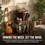 ZEXVIDA Record Player Stand with Vinyl Storage, Large Record Table Holds 180 Albums, Vinyl Record Storage Stand with USB Charger, Multi-Functional Side Table & Shelf for Living Room Bedroom ZEXVIDA