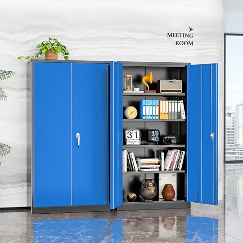 INTERGREAT Metal Storage Cabinets 72” Black Blue Garage Steel Storage Cabinet with Doors and Shelves, Steel File Cabinet for Home Office, Basement, Warehouse, Classroom（Anti Tipping） INTERGREAT