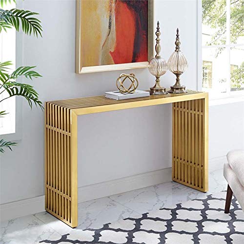 Modway Gridiron Contemporary Modern Gold Stainless Steel Console Table Modway