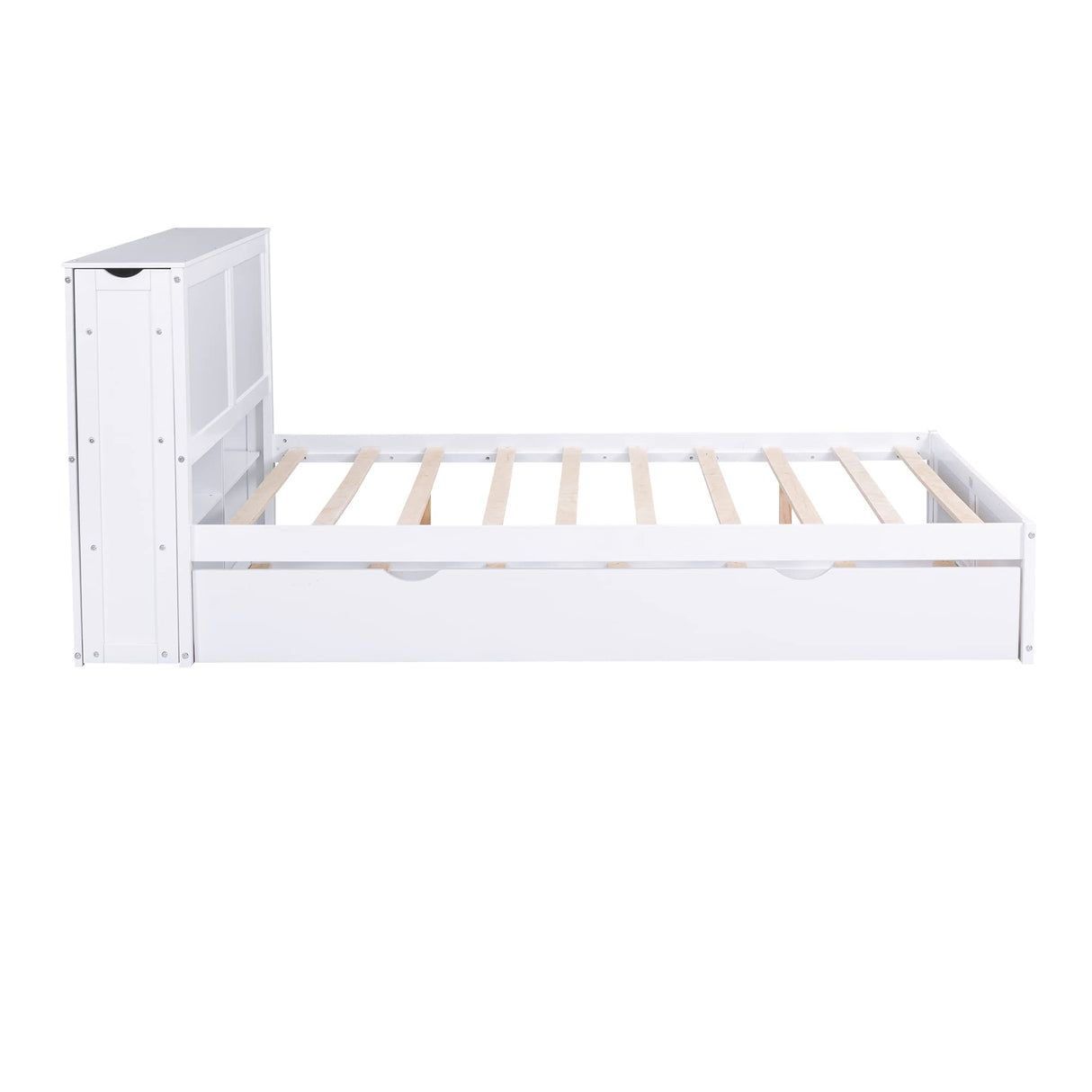 Harper & Bright Designs Queen Storage Bed with Bookcase Headboard and Trundle, Queen Size Platform Bed Frame, Wood Queen Size Bed for Kids Teens Adults, No Box Spring Needed, Easy Assembly (White) Harper & Bright Designs