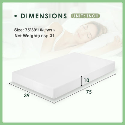 PayLessHere 10 Inch Twin Gel Memory Foam Mattress Fiberglass Free/CertiPUR-US Certified/Bed-in-a-Box/Cool Sleep & Comfy Support