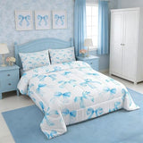 Feelyou Sky Blue Bow Bedding Set for Kids Boys Girls Twin Size Cute Dreamy Princess Style Comforter Set Ultra Soft Bow Pattern Comforter Sky Blue Bowknot Duvet Quilt Bedroom Decor Bow Quilt Feelyou