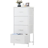 DUMOS Nightstand with 4 Drawers Bedside Table with Removable Fabric Bins Sturdy Steel Frame Wood Top Organizer Furniture for Bedroom Nursery Closet Living Room DUMOS