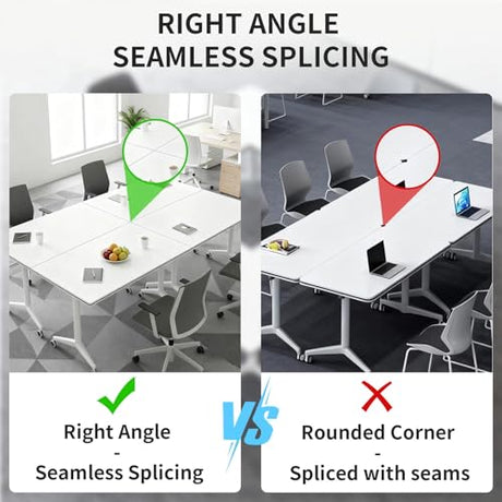 Conference Table Folding Conference Room Table with Wheels 63”x 23.6”Mobile Meeting Tables Foldable Rolling Modern Minimalist Desk for Office Podcast Training Breakroom, White(2pcs) Bisonful