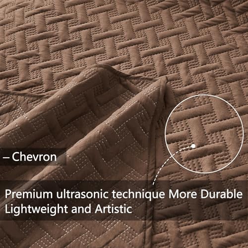 U-NICE HOME 3-Piece Quilt Set Full/Queen Size for All Season with Pillow Shams, Reversible Bedspread/Coverlet/Bedding Decor-Soft, Lightweight, Chocolate U-NICE HOME