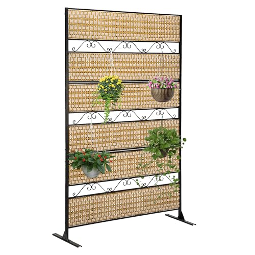 73" H×45" W Rattan Outdoor Privacy Screen Freestanding for Patio, Balcony Metal Privacy Screen and Room Divider for Garden, Apartment, Deck(Beige) ilitphke