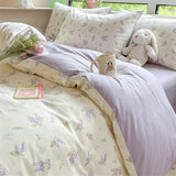 Sedefen Floral Duvet Cover Queen Size Lavender Purple Romantic Flower Bedding Set 3 Pcs Kids Boys Girls Women Spring Aesthetic Green Botanical Soft Breathable Comforter Cover with Zipper Closure Sedefen
