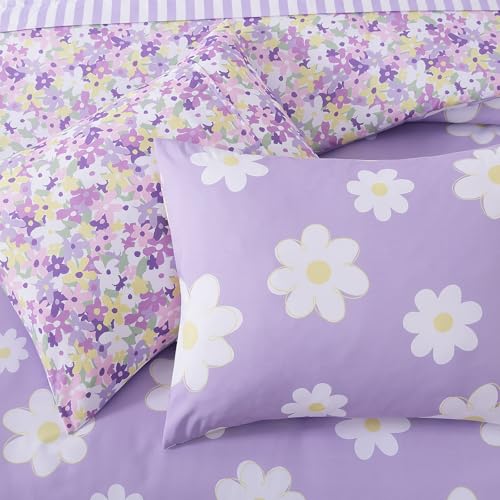 AMBERSPACE Full Size Comforter Sets for Girls, Purple Daisy Kids Bedding Set Reversible with Cute Floral, All Season Bed in a Bag 7 Pieces with Sheets, Pillowcases & Shams AMBERSPACE